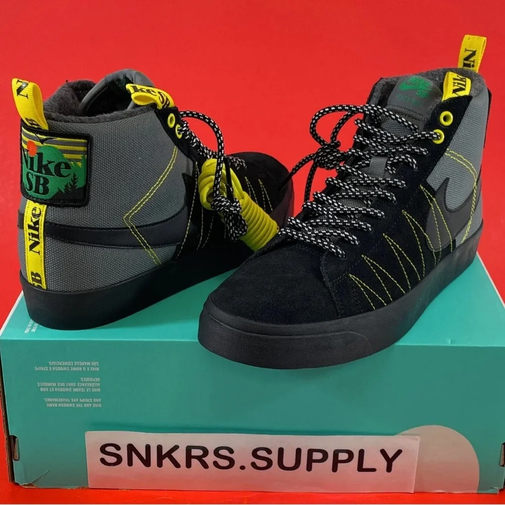 Nike High-Top Skate Sneakers in Black, Gray & Yellow